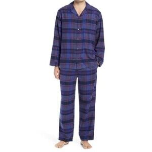 NORDSTROM Make Merry 824 Flannel Pyjamas In Navy Blue Plaid Size S